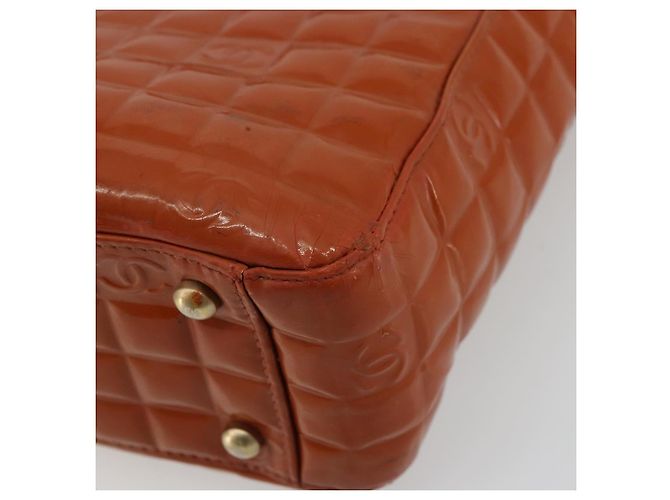 CHANEL Choco Bar Hand Bag Patent leather Orange Gold CC - vista 9