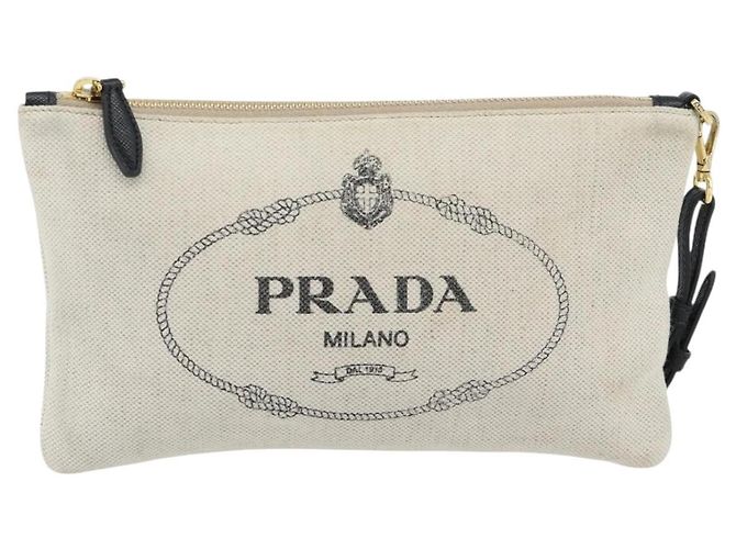 PRADA Canapa Pouch Canvas White Gold 1NH018 - vista 13