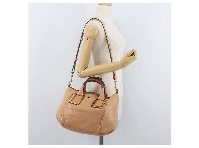 Chloé Chloe Etel Hand Bag Leather 2way Beige Gold - vista 26