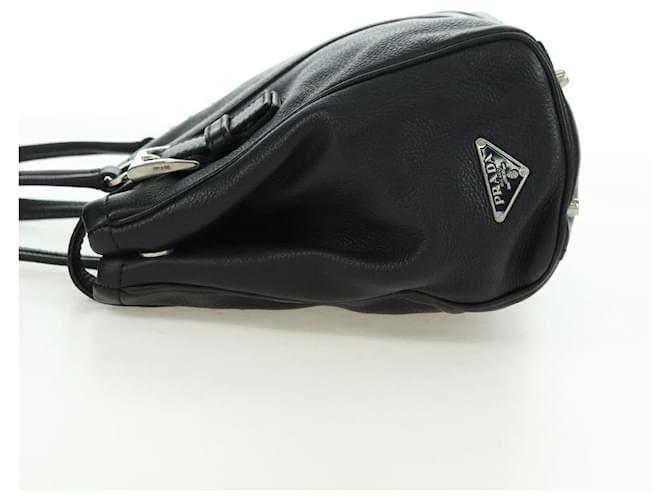 PRADA Tote Bag Leather Black Silver - vista 3