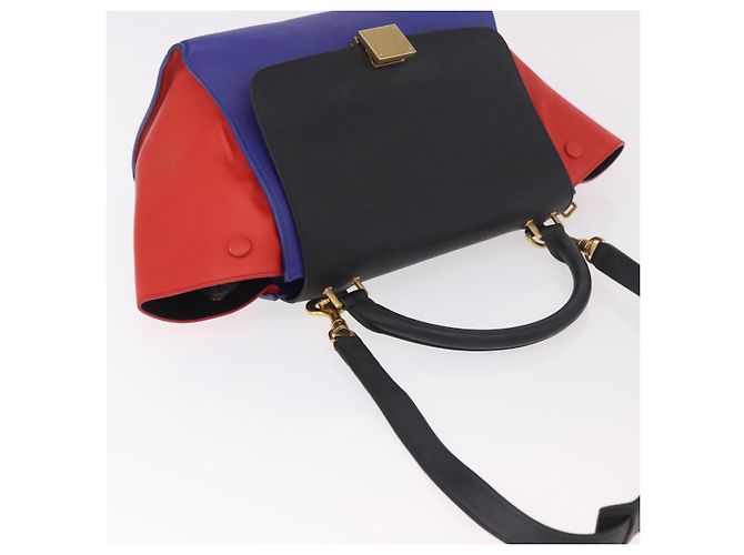 Céline CELINE Trapeze Hand Bag Leather 2way Red Black - vista 6