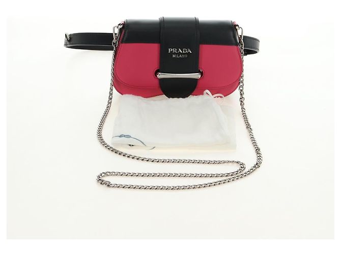 PRADA Sydney Chain Shoulder Bag Leather 2way Black Pink Silver - vista 12