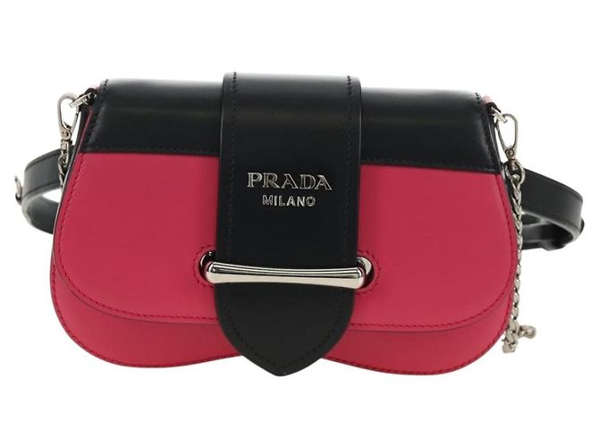 PRADA Sydney Chain Shoulder Bag Leather 2way Black Pink Silver - vista 13