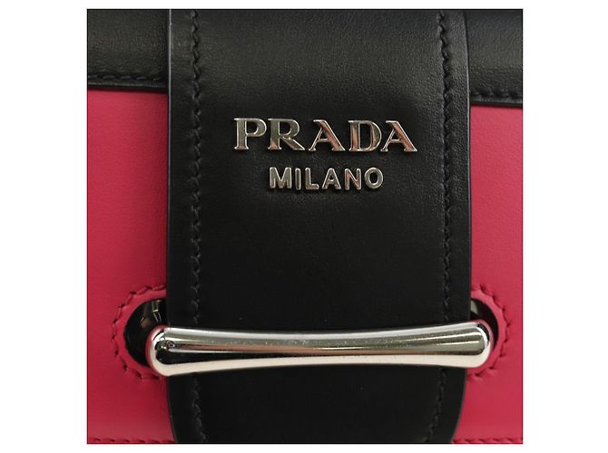 PRADA Sydney Chain Shoulder Bag Leather 2way Black Pink Silver - vista 22