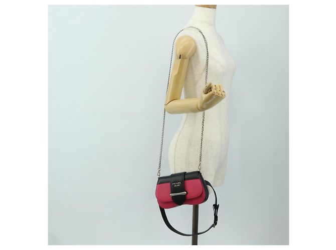 PRADA Sydney Chain Shoulder Bag Leather 2way Black Pink Silver - vista 29