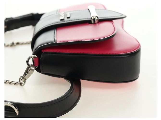 PRADA Sydney Chain Shoulder Bag Leather 2way Black Pink Silver - vista 3