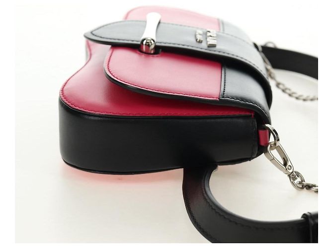 PRADA Sydney Chain Shoulder Bag Leather 2way Black Pink Silver - vista 4