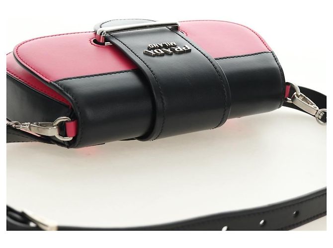 PRADA Sydney Chain Shoulder Bag Leather 2way Black Pink Silver - vista 6