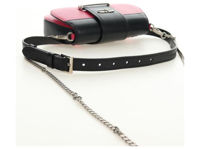 PRADA Sydney Chain Shoulder Bag Leather 2way Black Pink Silver - vista 7