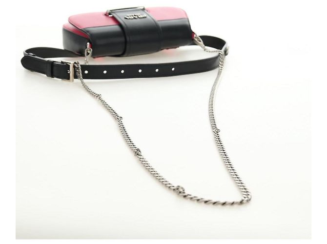 PRADA Sydney Chain Shoulder Bag Leather 2way Black Pink Silver - vista 9