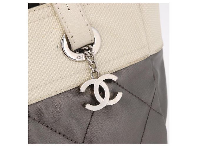 CHANEL Paris Biarritz PM Hand Bag PVC Canvas Gray Silver CC - vista 17