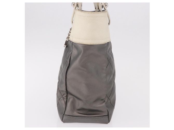 CHANEL Paris Biarritz PM Hand Bag PVC Canvas Gray Silver CC - vista 3