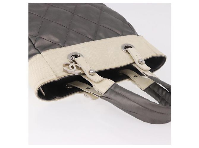 CHANEL Paris Biarritz PM Hand Bag PVC Canvas Gray Silver CC - vista 6