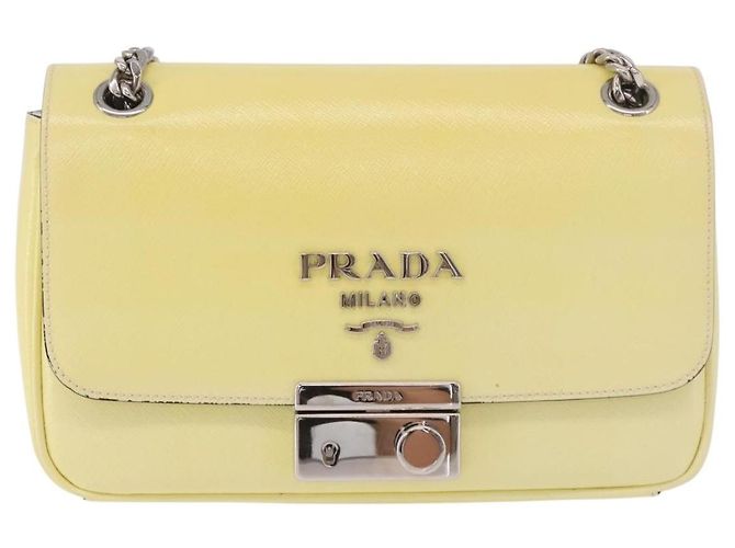 PRADA Chain Shoulder Bag Safiano Leather Yellow Silver - vista 13