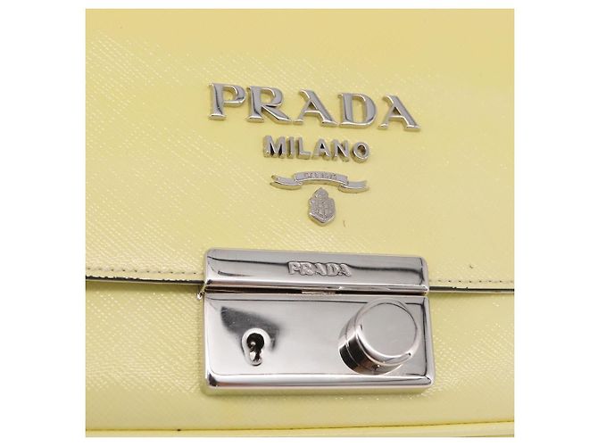 PRADA Chain Shoulder Bag Safiano Leather Yellow Silver - vista 19