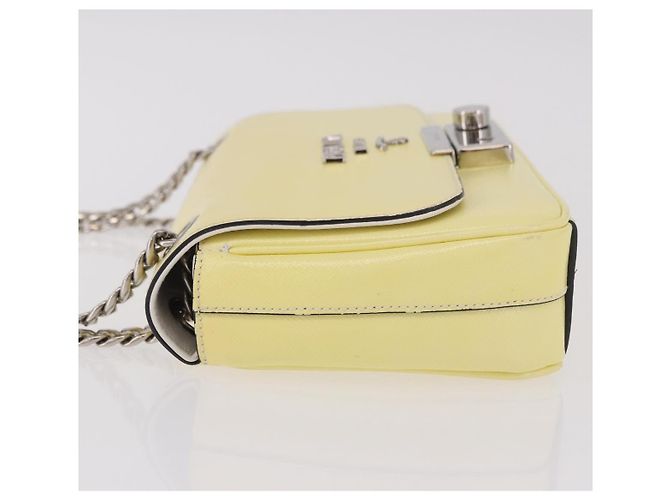 PRADA Chain Shoulder Bag Safiano Leather Yellow Silver - vista 4