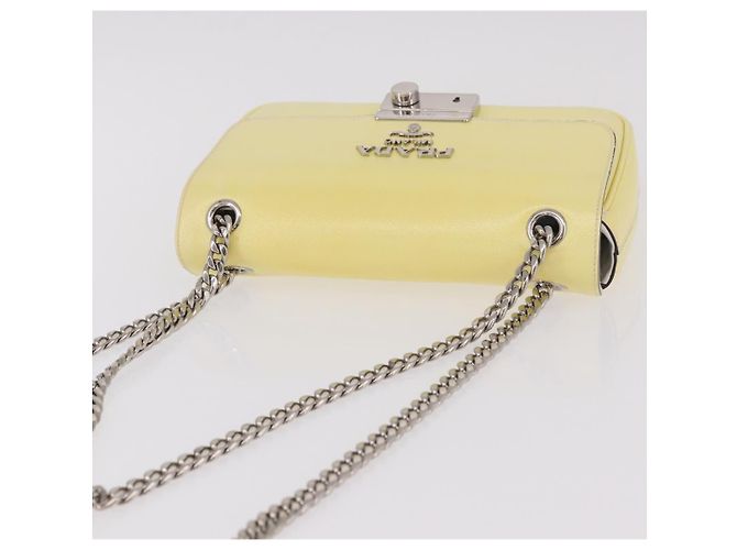 PRADA Chain Shoulder Bag Safiano Leather Yellow Silver - vista 6