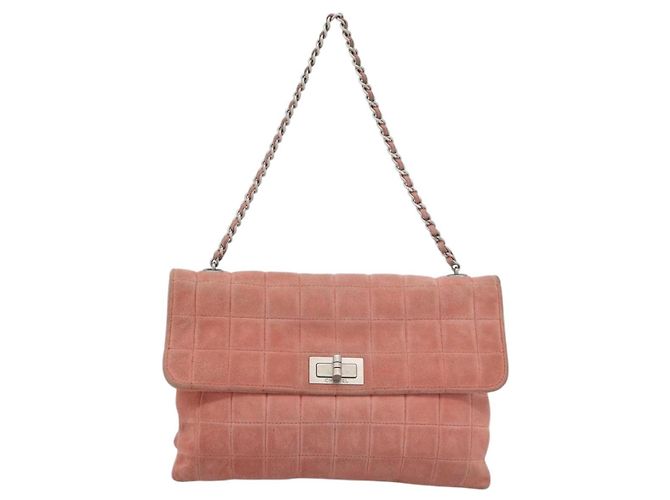 CHANEL Choco Bar 2.55 Chain Shoulder Bag Suede Pink Silver CC - vista 2