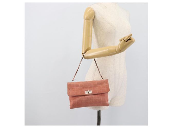CHANEL Choco Bar 2.55 Chain Shoulder Bag Suede Pink Silver CC - vista 24