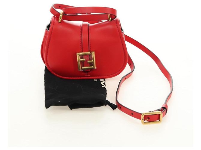 FENDI C'mon Small Shoulder Bag Leather Red Gold - vista 12