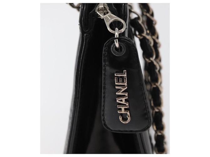 CHANEL Matelasse Chain Hand Bag Patent leather Black Silver CC - vista 10