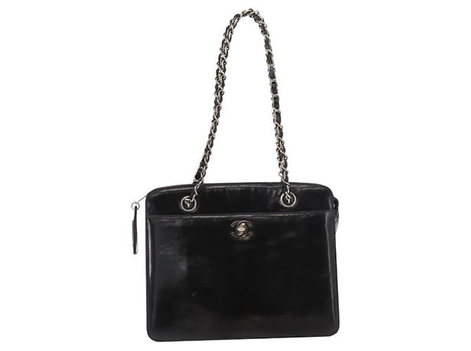 CHANEL Matelasse Chain Hand Bag Patent leather Black Silver CC - vista 13