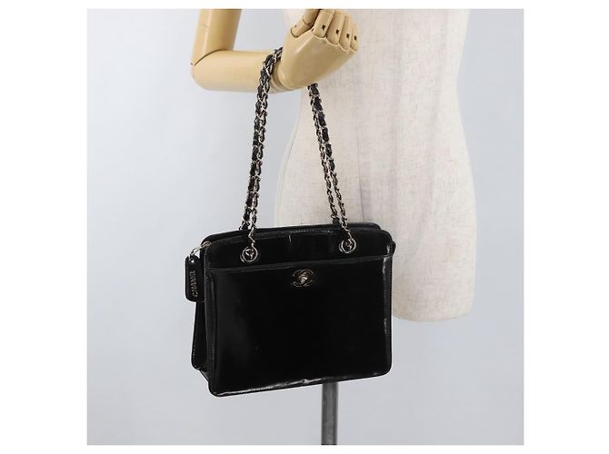 CHANEL Matelasse Chain Hand Bag Patent leather Black Silver CC - vista 22