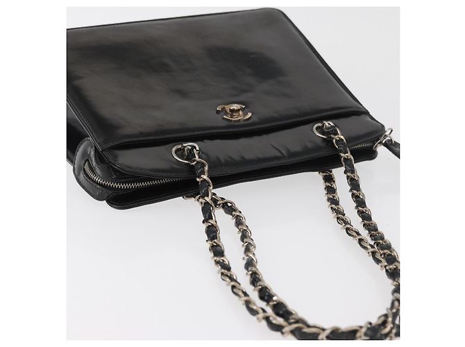 CHANEL Matelasse Chain Hand Bag Patent leather Black Silver CC - vista 6
