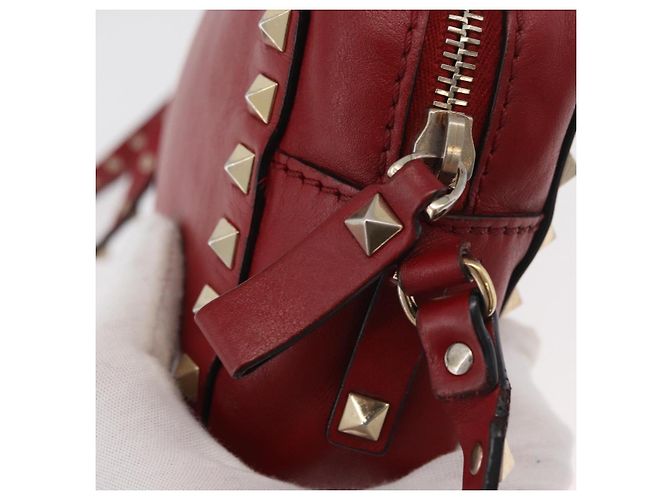 VALENTINO Rock Studs Shoulder Bag Leather Red Gold - vista 10