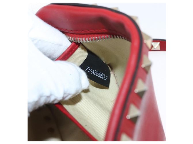 VALENTINO Rock Studs Shoulder Bag Leather Red Gold - vista 12