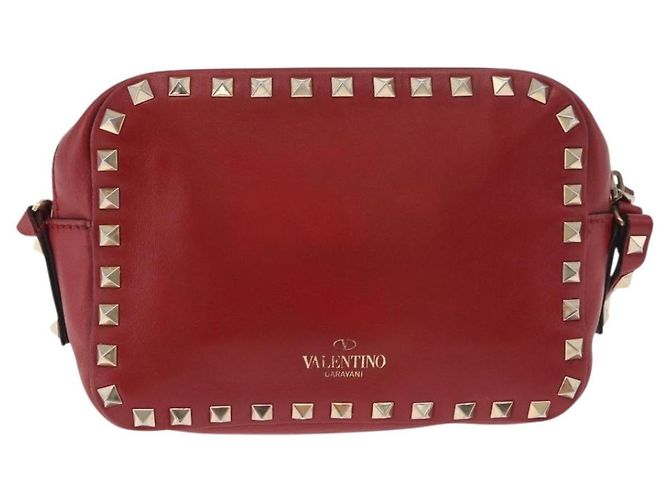 VALENTINO Rock Studs Shoulder Bag Leather Red Gold - vista 13