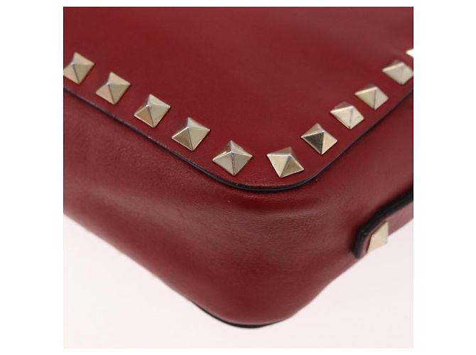 VALENTINO Rock Studs Shoulder Bag Leather Red Gold - vista 16