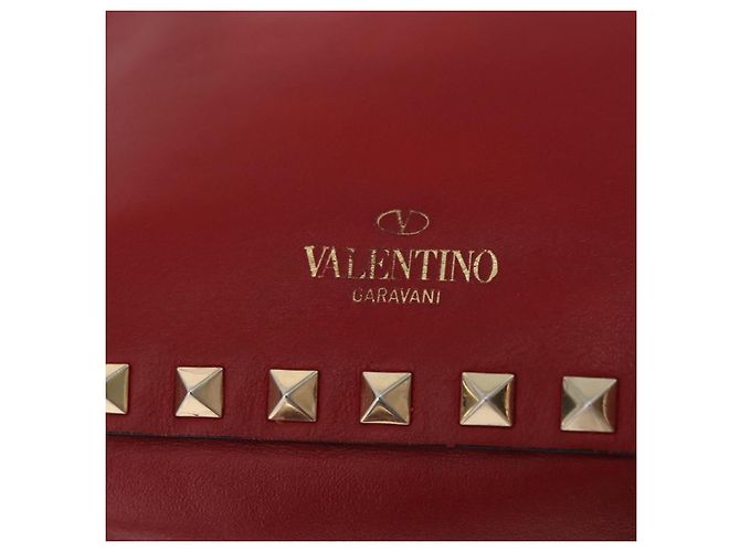 VALENTINO Rock Studs Shoulder Bag Leather Red Gold - vista 17