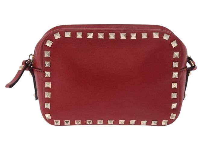 VALENTINO Rock Studs Shoulder Bag Leather Red Gold - vista 2