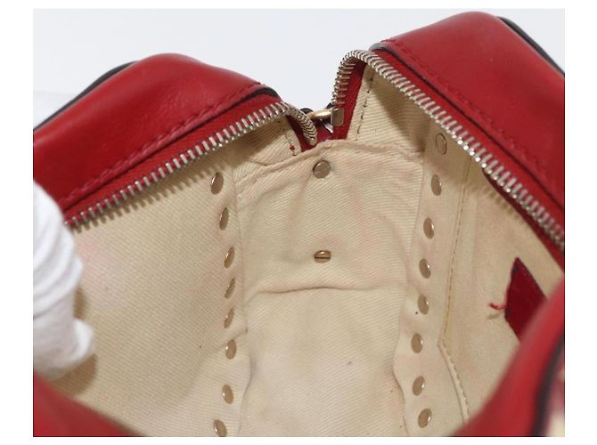 VALENTINO Rock Studs Shoulder Bag Leather Red Gold - vista 20