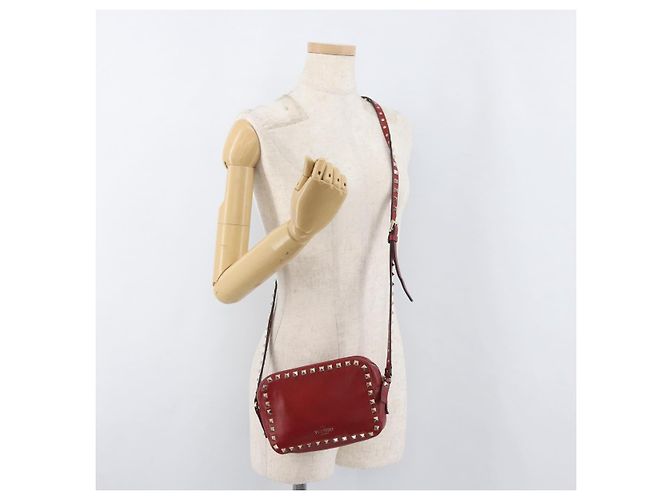 VALENTINO Rock Studs Shoulder Bag Leather Red Gold - vista 22