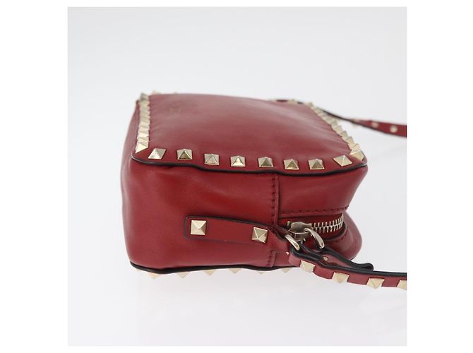 VALENTINO Rock Studs Shoulder Bag Leather Red Gold - vista 3