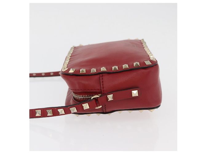 VALENTINO Rock Studs Shoulder Bag Leather Red Gold - vista 4
