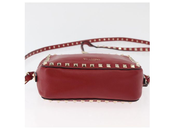 VALENTINO Rock Studs Shoulder Bag Leather Red Gold - vista 5