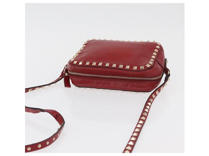 VALENTINO Rock Studs Shoulder Bag Leather Red Gold - vista 6