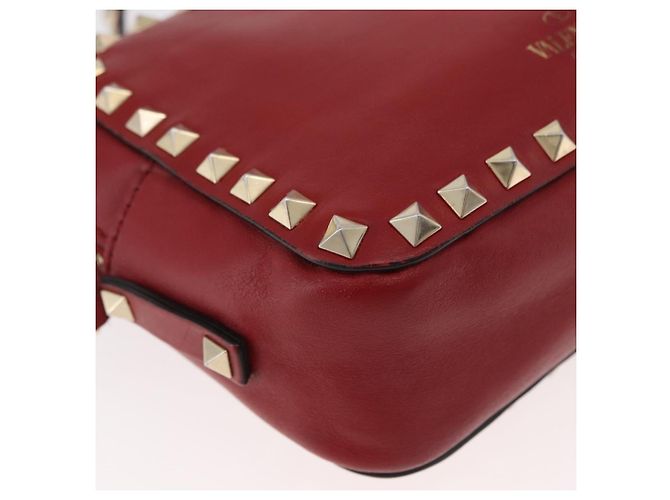 VALENTINO Rock Studs Shoulder Bag Leather Red Gold - vista 9