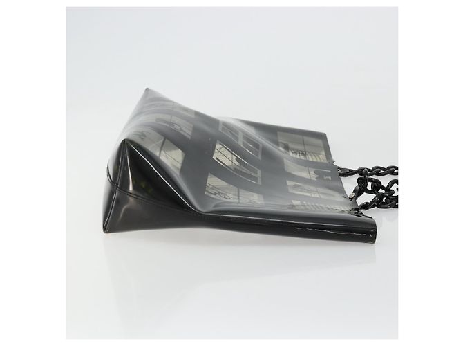 CHANEL Windows Line Chain Shoulder Tote Bag Vinyl Black Silver CC - vista 4