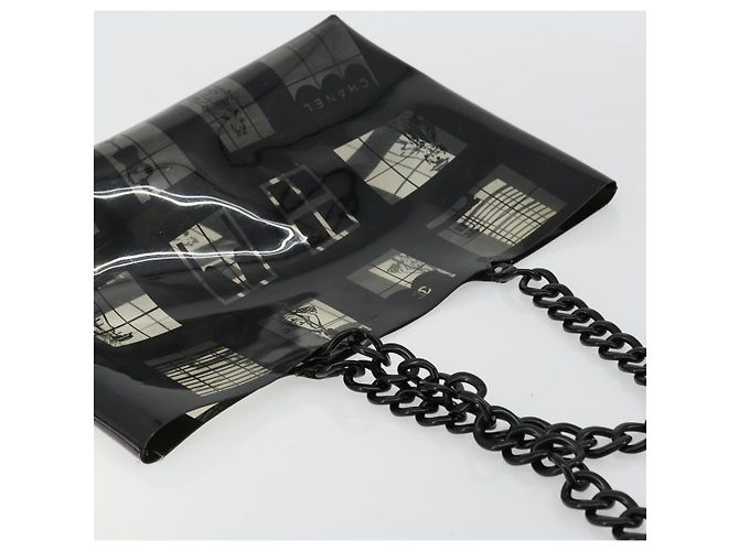 CHANEL Windows Line Chain Shoulder Tote Bag Vinyl Black Silver CC - vista 6