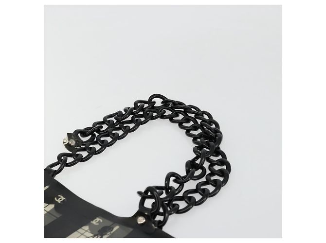 CHANEL Windows Line Chain Shoulder Tote Bag Vinyl Black Silver CC - vista 8