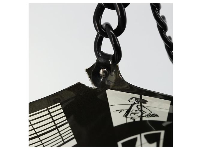 CHANEL Windows Line Chain Shoulder Tote Bag Vinyl Black Silver CC - vista 9