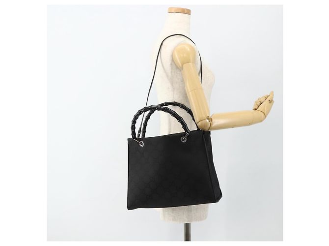 GUCCI Bamboo GG Canvas Hand Bag 2way Black Silver 002 1016 - vista 27