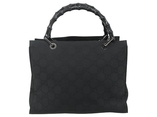 GUCCI Bamboo GG Canvas Hand Bag 2way Black Silver 002 1016 - vista 3