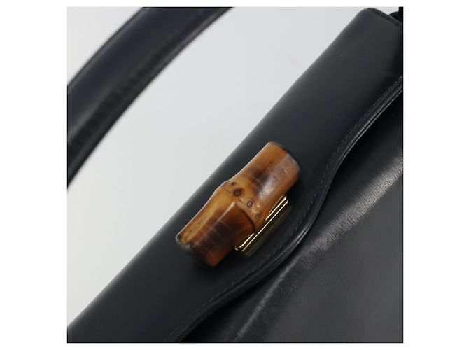 GUCCI Bamboo Hand Bag Leather Navy Gold - vista 14