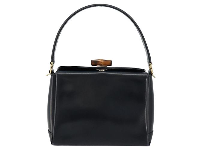 GUCCI Bamboo Hand Bag Leather Navy Gold - vista 2