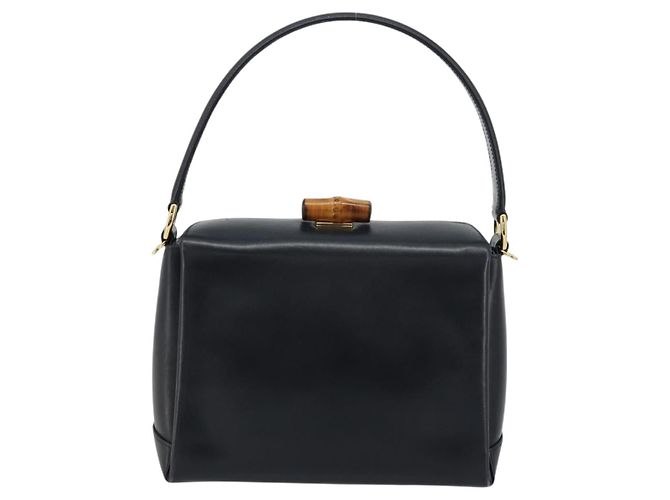 GUCCI Bamboo Hand Bag Leather Navy Gold - vista 3